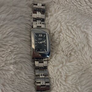 DKNY Silver and Black Rectangular Watch NY1028 solid Stainless Steel Vintage
